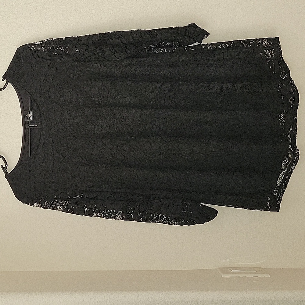 ND New Directions Lace Tunic Top, Lace Blouse, L, Black, NWOT